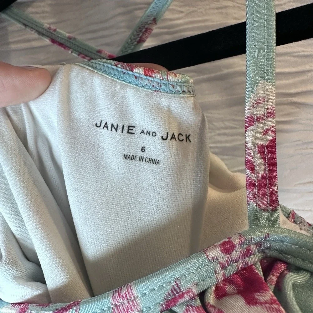 Janie and Jack‎ Pink Floral Blue Ruffle Swimsuit One Piece Girl's Size 6